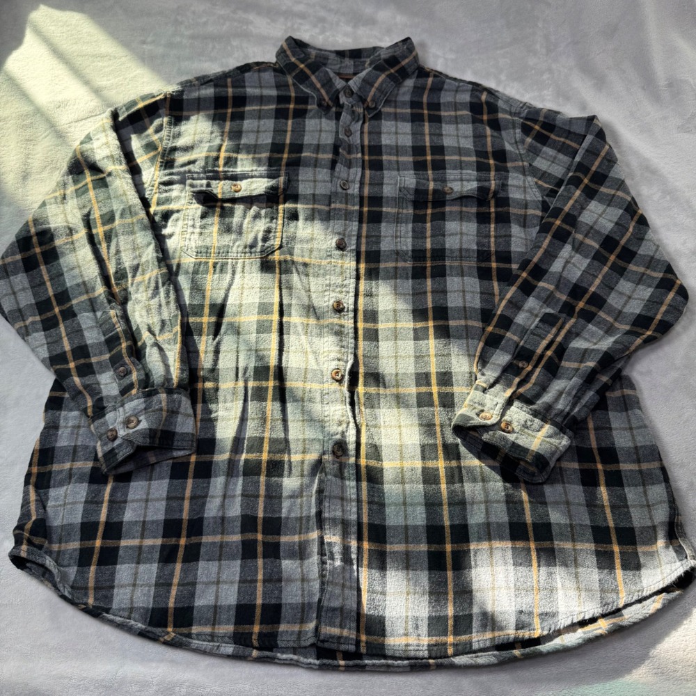 Outdoor Life Men Gray Flannel Plaid Button Up Shirt Long Sleeve‎ XXL 100% Cotton